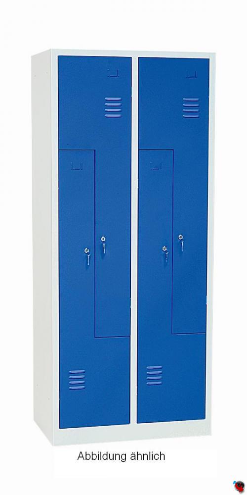 Stahl Z Schrank - Z Spinde - Designlochung in der Türe - Türen blau - 4 Abteile - Gesamt 80 cm  breit - 4 Drehriegel - Lieferzeit ca. 2-3 Wochen ! 